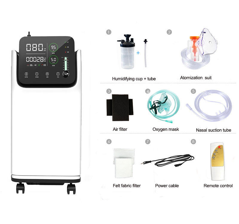 1-5L Adjustable High Flow Oxygen Concentrator 5L Home Hospital Mobile Oxygen Machine With Nebulization Function