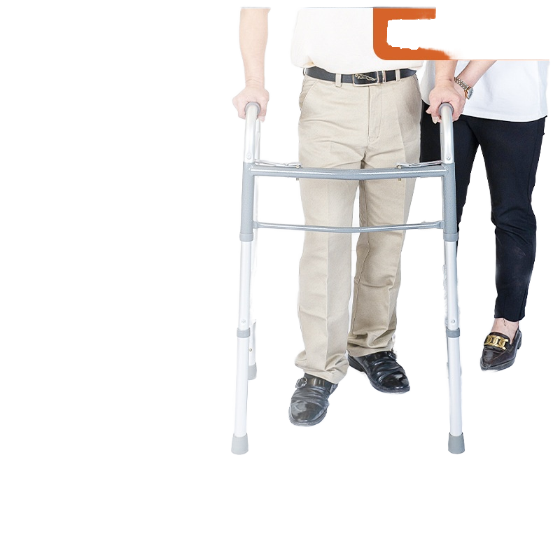 Wheelless Double Button Foldable Aluminum Alloy Walker Disc Brake for Elderly Height Adjustable Rehabilitation Therapy Supplies