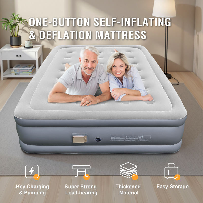 Self-Inflating Air Bed With Built-in Pump Foldable Sleeping Inflatable Bed PVC Flocking Air Mattress