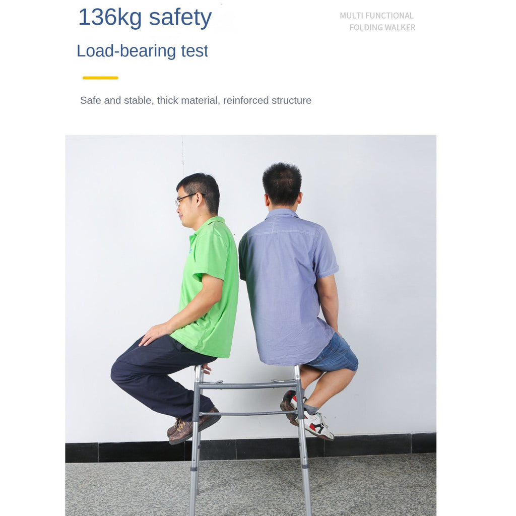 Wheelless Double Button Foldable Aluminum Alloy Walker Disc Brake for Elderly Height Adjustable Rehabilitation Therapy Supplies