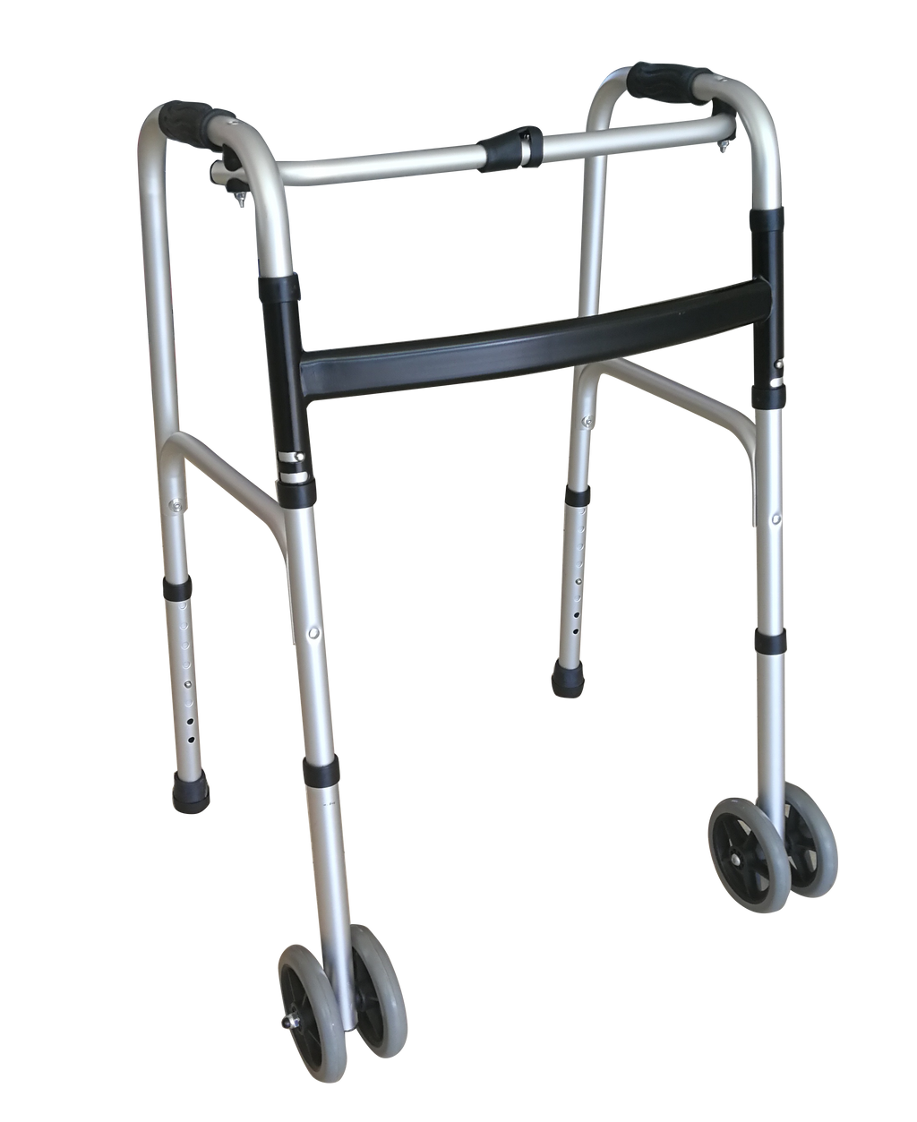 Adult Walker Foldable Adjustable 4-Leg Aluminium Frame Walkers with Two Front Wheels Walking Aid