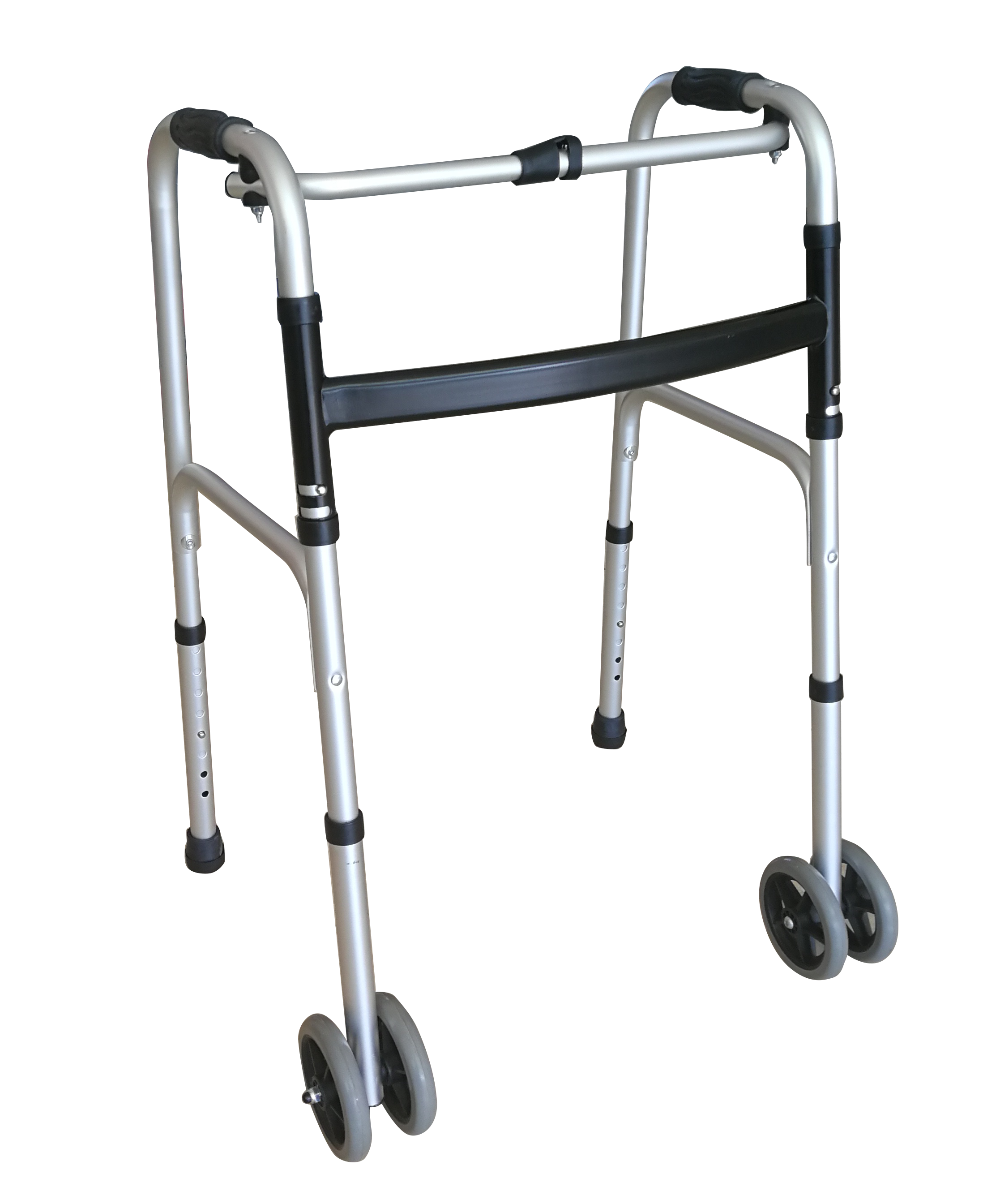 Adult Walker Foldable Adjustable 4-Leg Aluminium Frame Walkers with Two Front Wheels Walking Aid