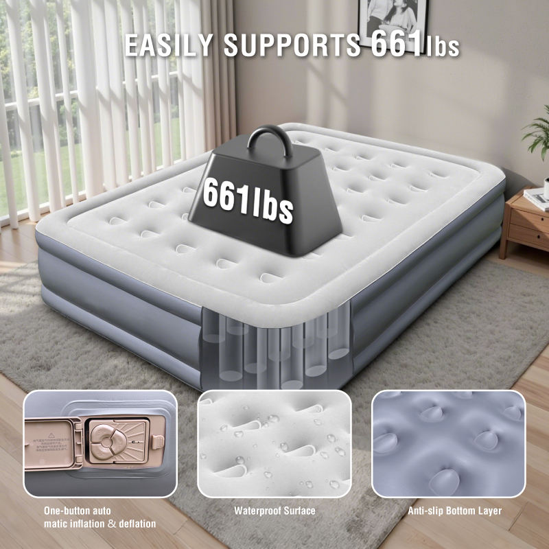 Self-Inflating Air Bed With Built-in Pump Foldable Sleeping Inflatable Bed PVC Flocking Air Mattress