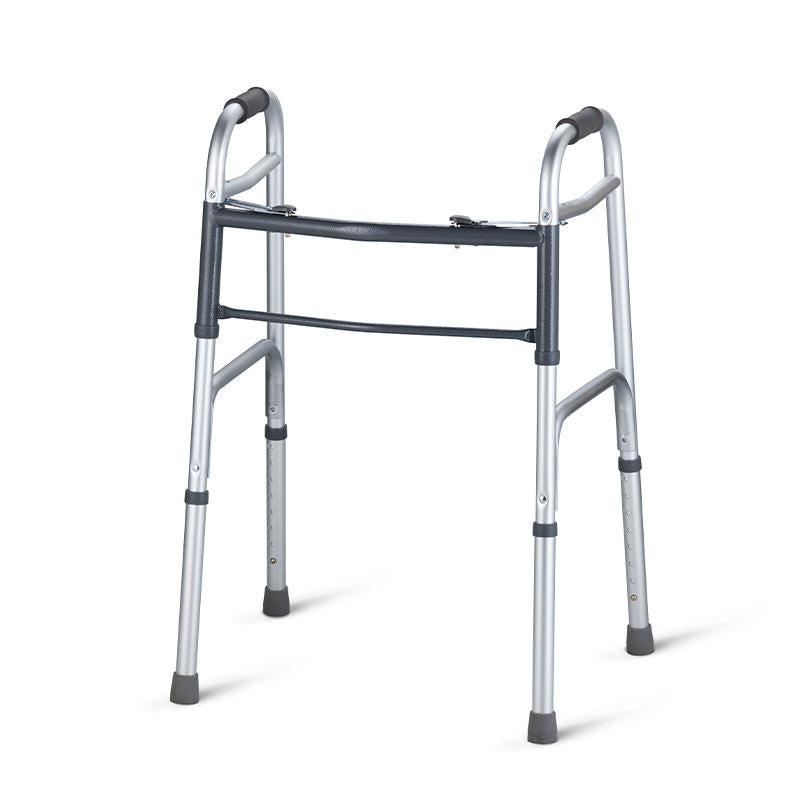 Wheelless Double Button Foldable Aluminum Alloy Walker Disc Brake for Elderly Height Adjustable Rehabilitation Therapy Supplies